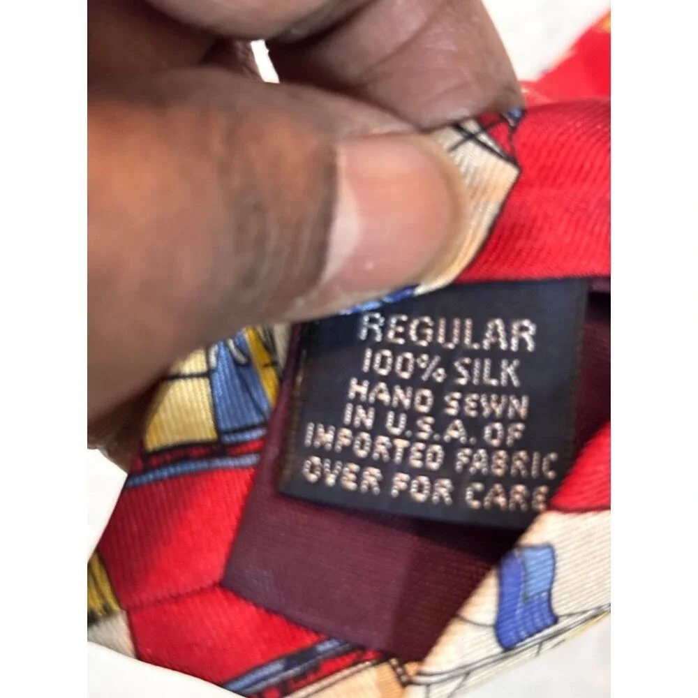 Mens Red Silk Necktie Nautical Sailboat Pattern Handmade‎ USA